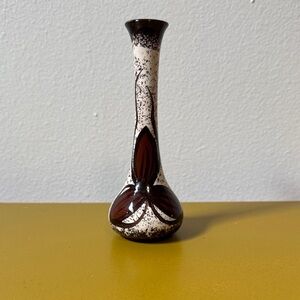 Ceramic Bud Vase with Brown Floral Motif